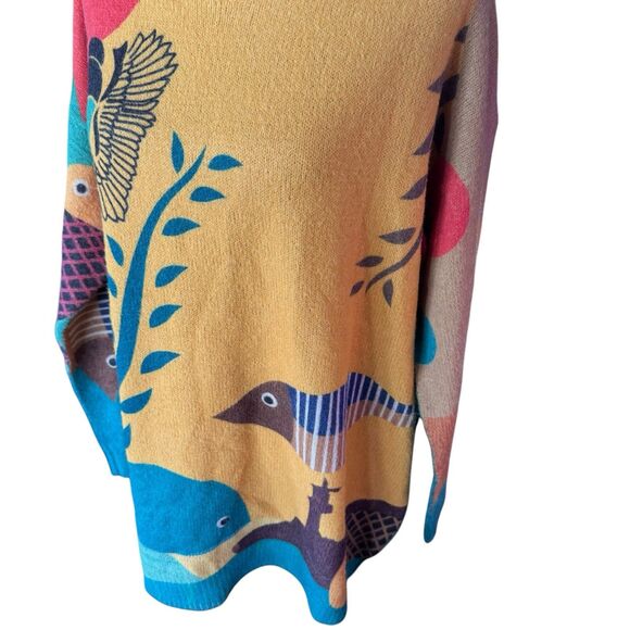 YESNO Lg Womens Wool Blend Sweater Nautical Graphic Oversized Pullover Bohemian - Picture 2 of 6